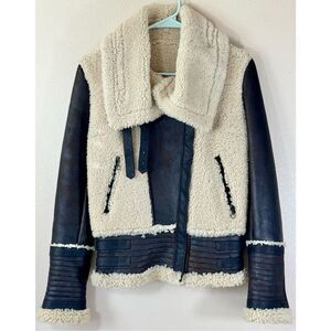 NWT John & Yoko 90's Leather Sherpa Fleece High Collar Bomber Women's Jacket